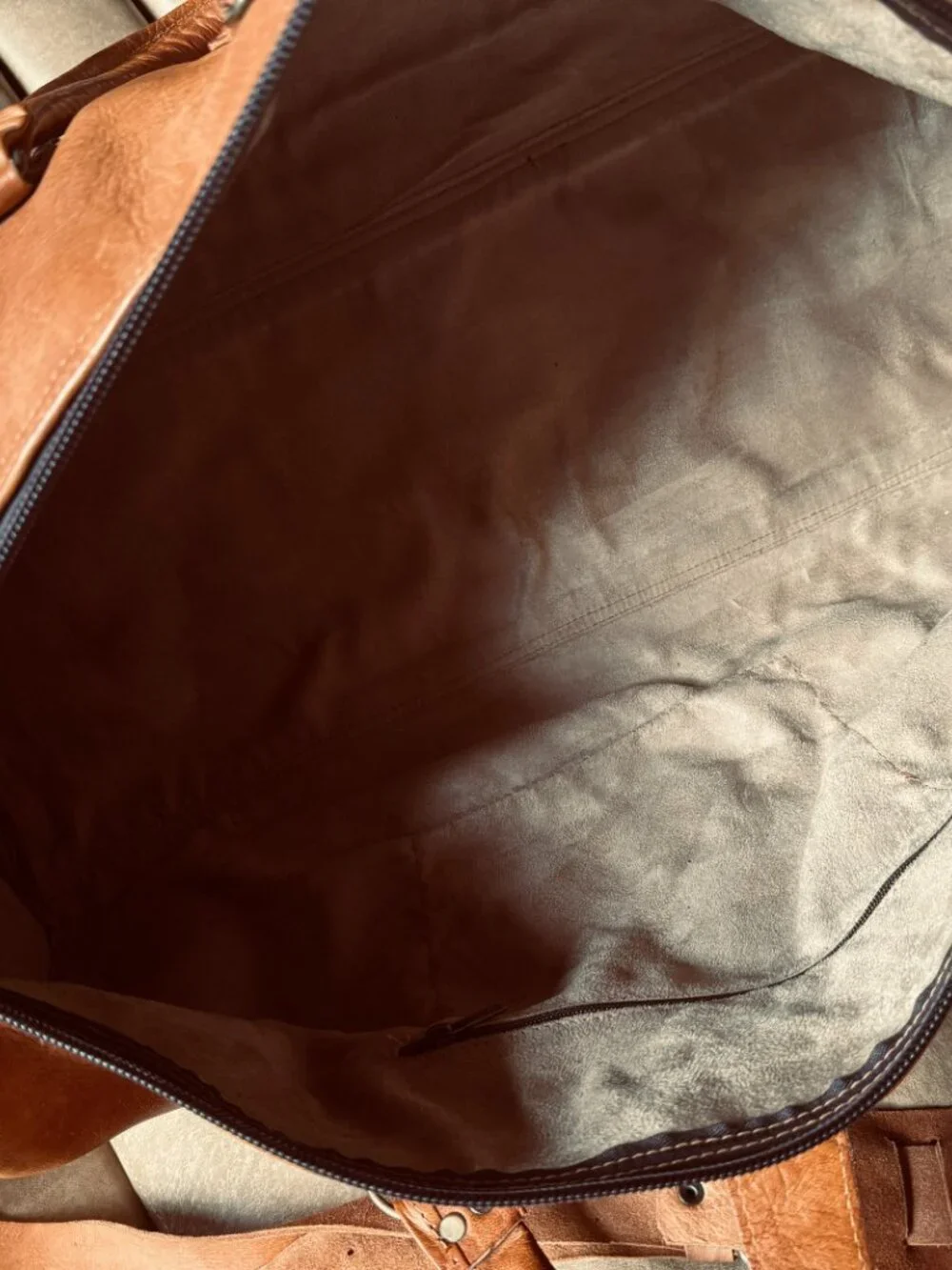 Handcrafted Moroccan Leather Duffel Bag w Strap 24x15x11 Large Carry Cognac